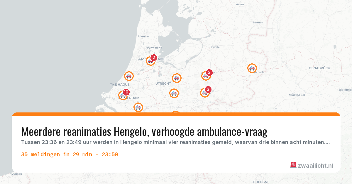 Kaart van de activiteitspiek bij Ambulance