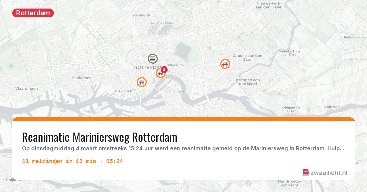 Kaart van de activiteitspiek bij Rotterdam
