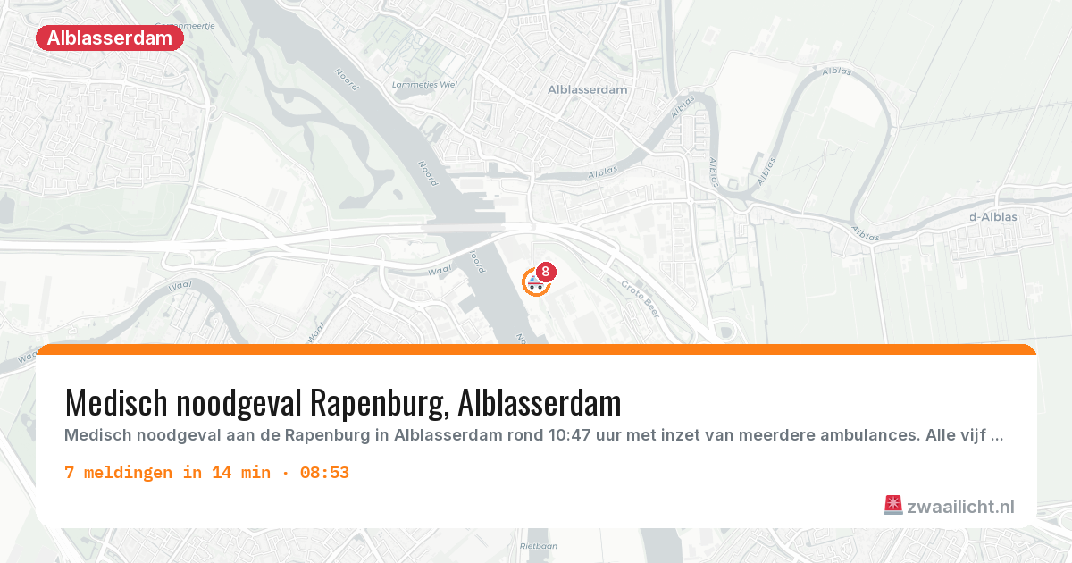 Kaart van de activiteitspiek bij Alblasserdam