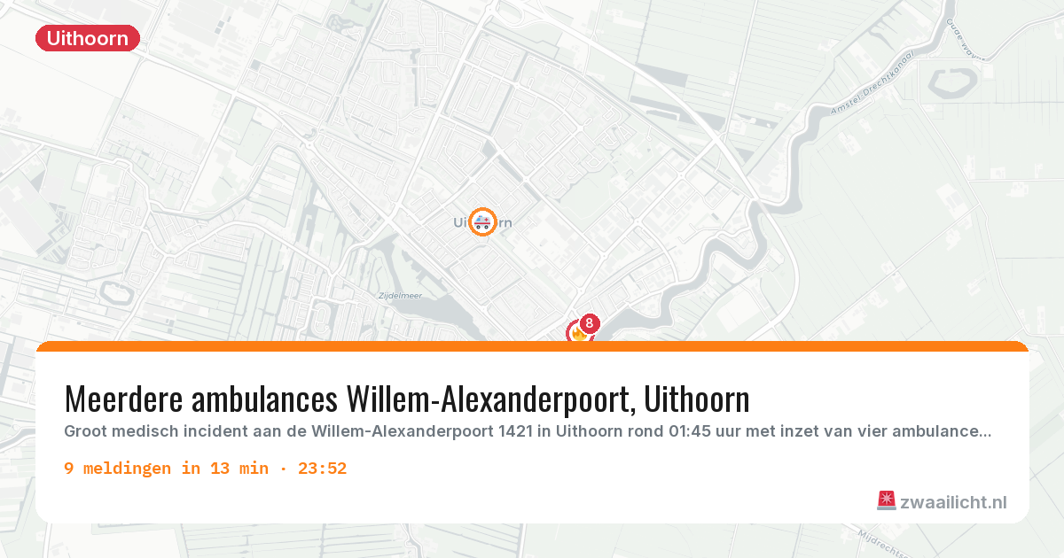 Kaart van de activiteitspiek bij Uithoorn