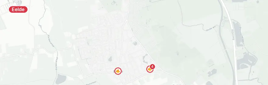 Kaart van Woningbrand De Reeakker Eelde