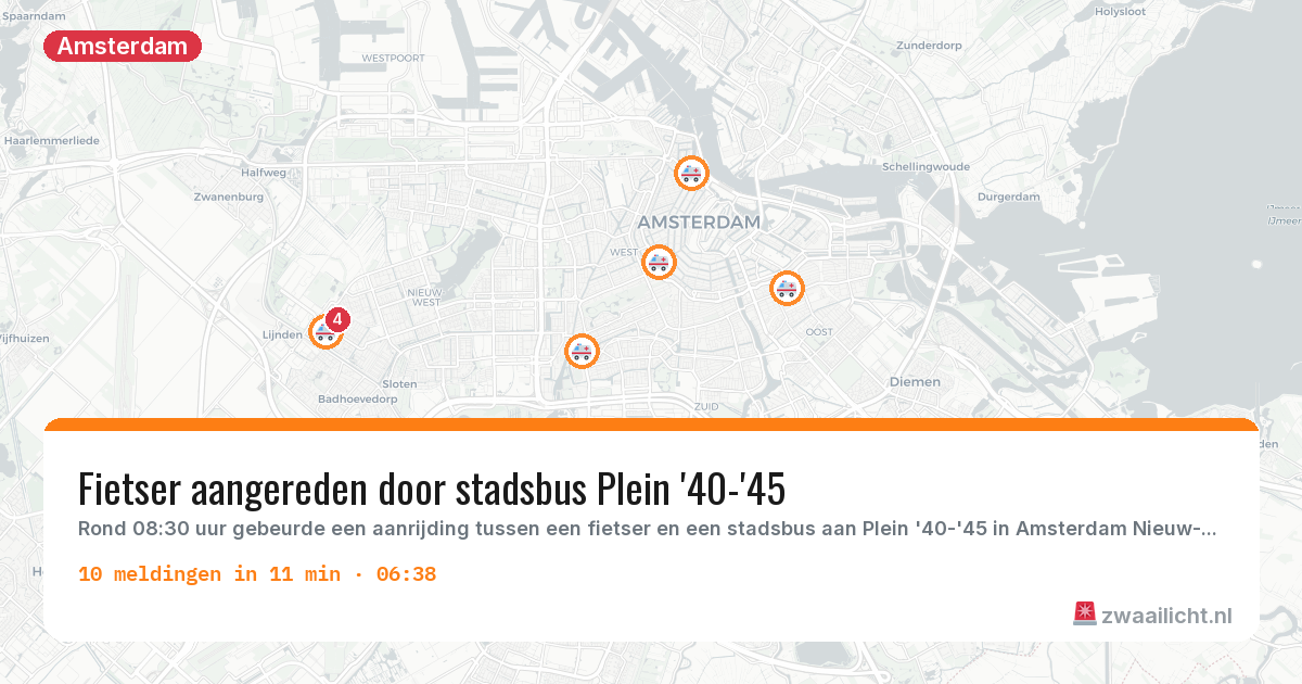 Kaart van de activiteitspiek bij Amsterdam