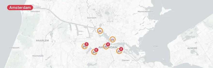 Kaart van Meerdere A1-meldingen Overtoom Amsterdam