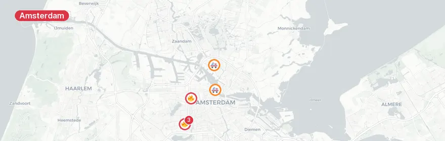 Kaart van Meerdere verkeersongevallen in Amsterdam