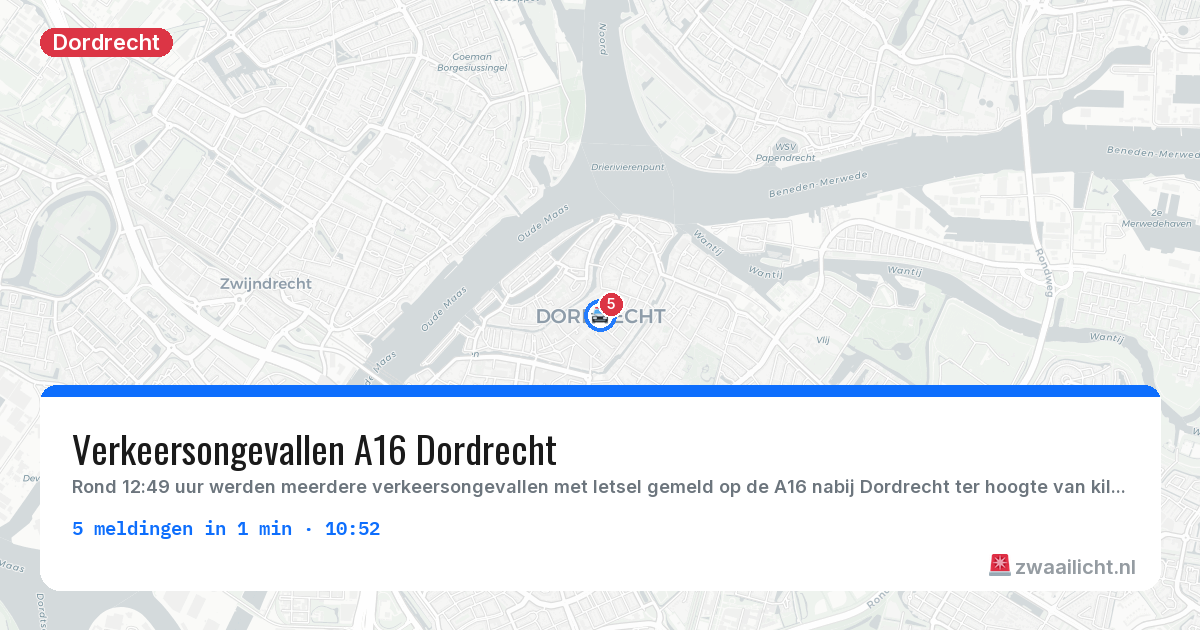 Kaart van de activiteitspiek bij Dordrecht