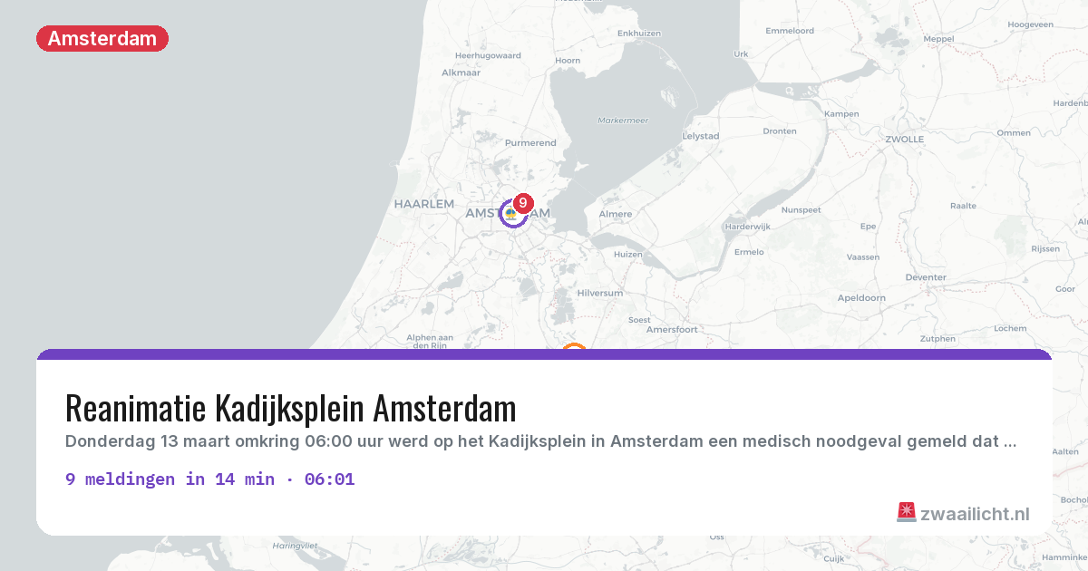 Kaart van de activiteitspiek bij Amsterdam
