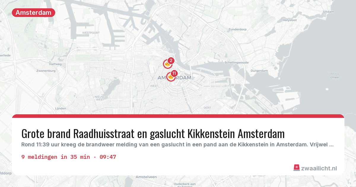 Kaart van de activiteitspiek bij Amsterdam