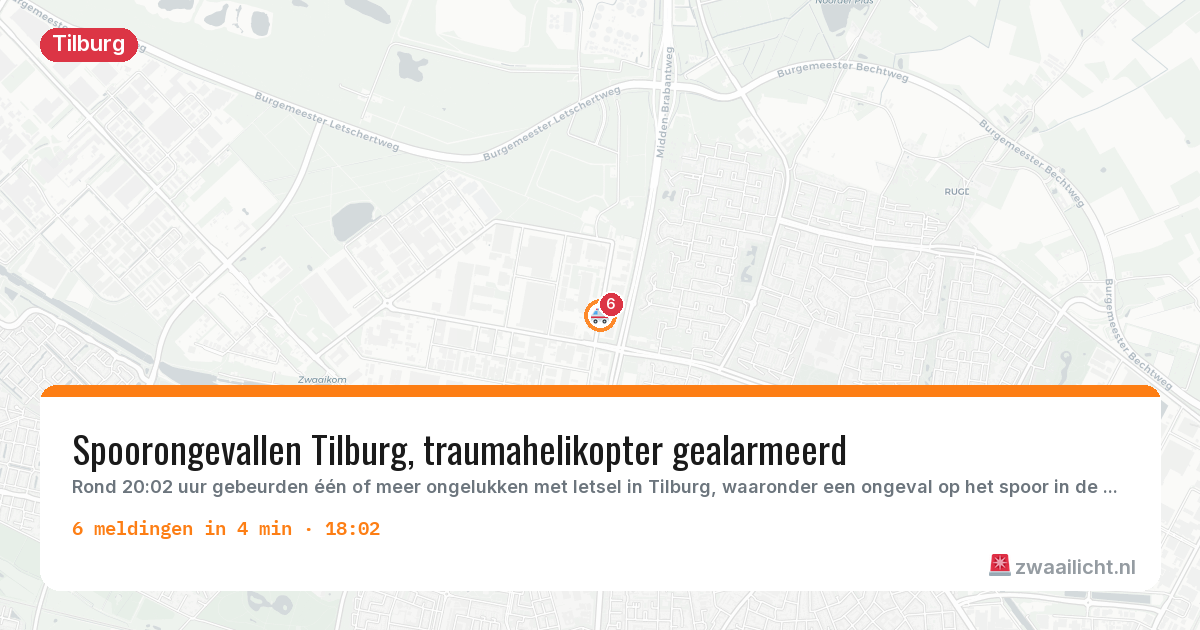 Kaart van de activiteitspiek bij Tilburg