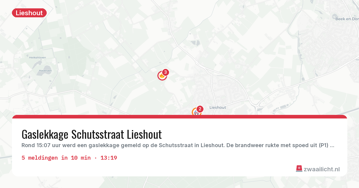 Kaart van de activiteitspiek bij Lieshout