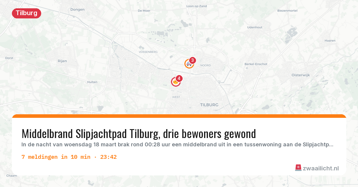 Kaart van de activiteitspiek bij Tilburg