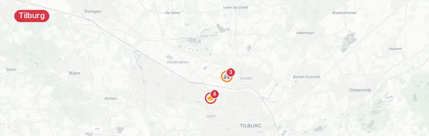 Kaart van Middelbrand Slipjachtpad Tilburg, drie bewoners gewond