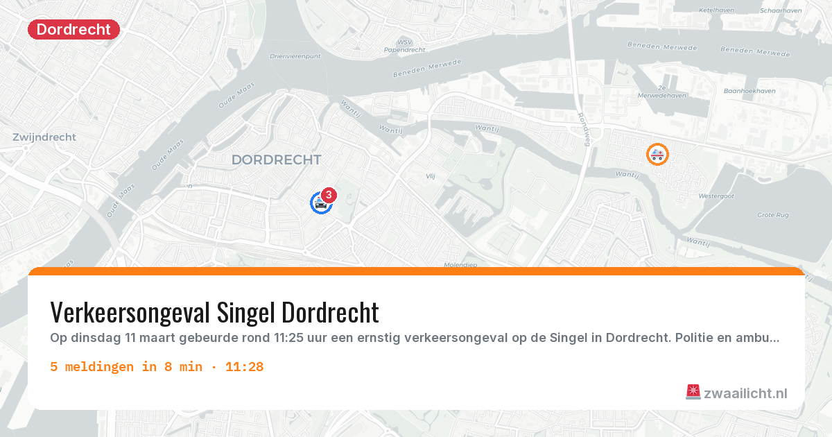 Kaart van de activiteitspiek bij Dordrecht