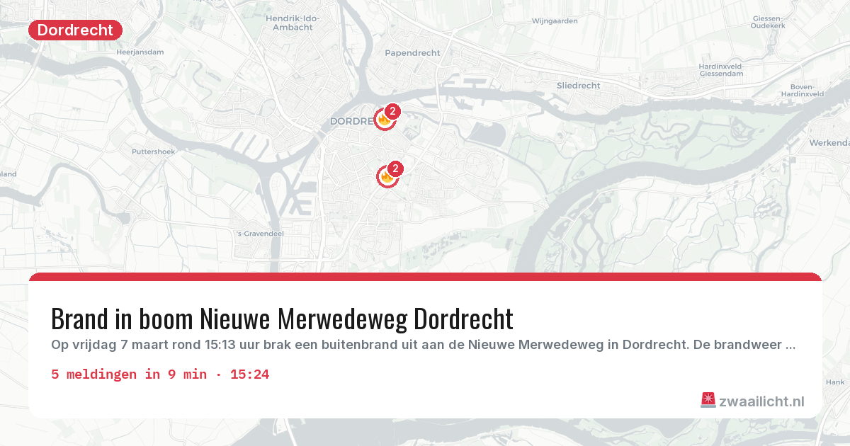 Kaart van de activiteitspiek bij Dordrecht