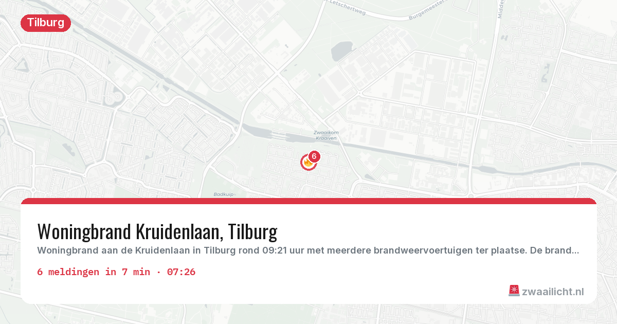 Kaart van de activiteitspiek bij Tilburg