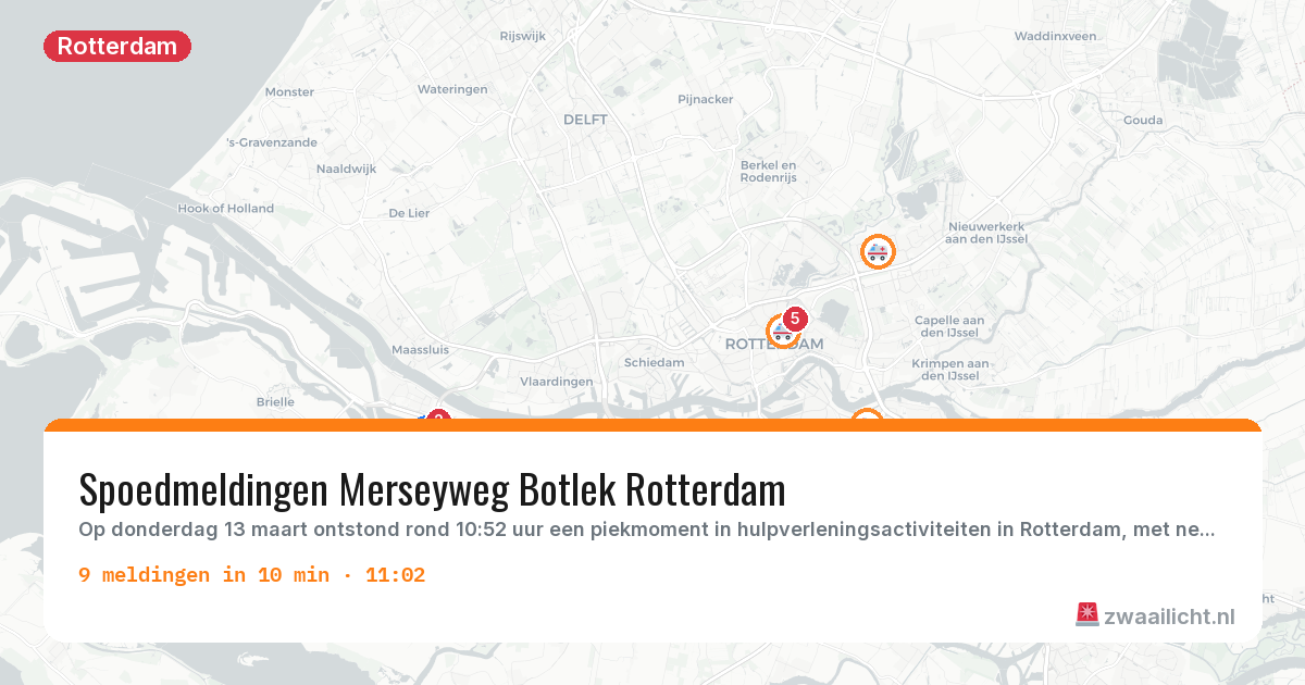 Kaart van de activiteitspiek bij Rotterdam