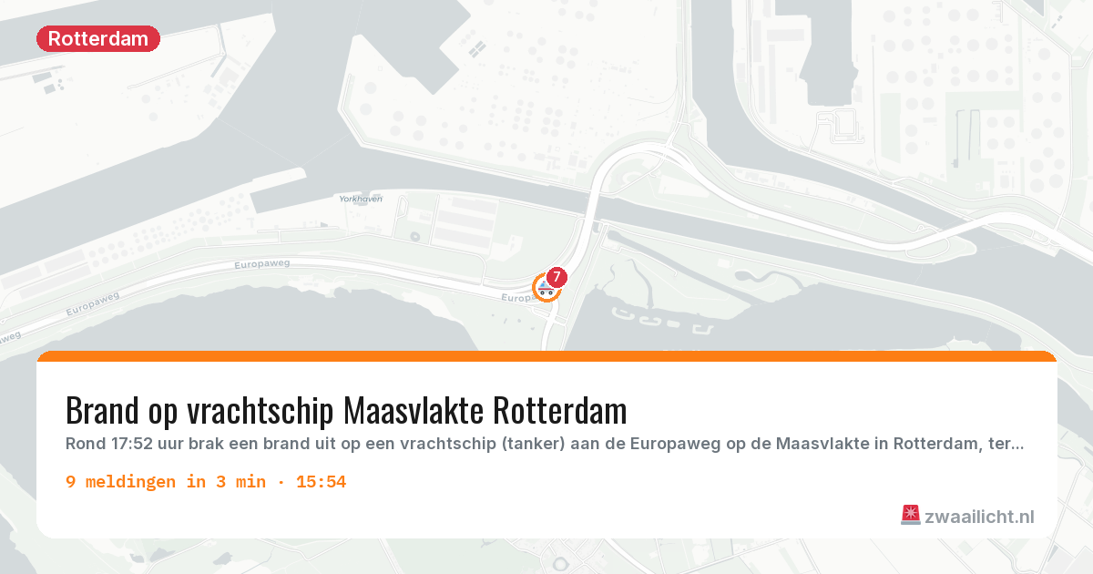 Kaart van de activiteitspiek bij Rotterdam