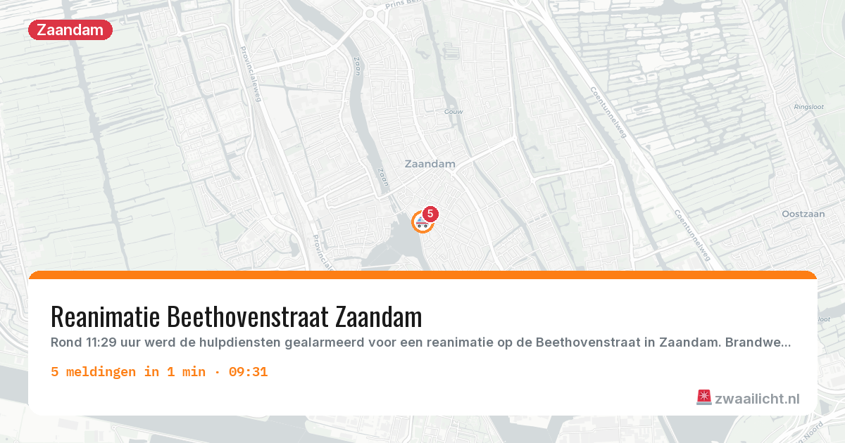 Kaart van de activiteitspiek bij Zaandam