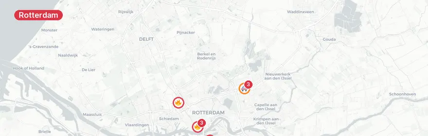 Kaart van Voertuigbrand en gaslekkage Dunantstraat Rotterdam