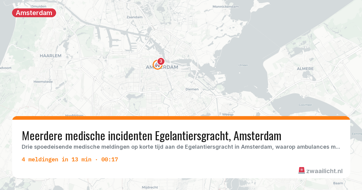 Kaart van de activiteitspiek bij Amsterdam