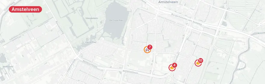 Kaart van Verkeersongevallen en reanimatiegeval in Amstelveen