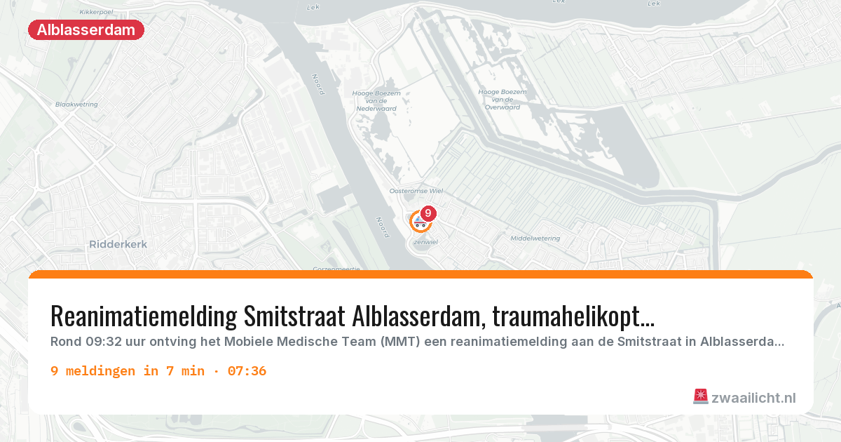 Kaart van de activiteitspiek bij Alblasserdam