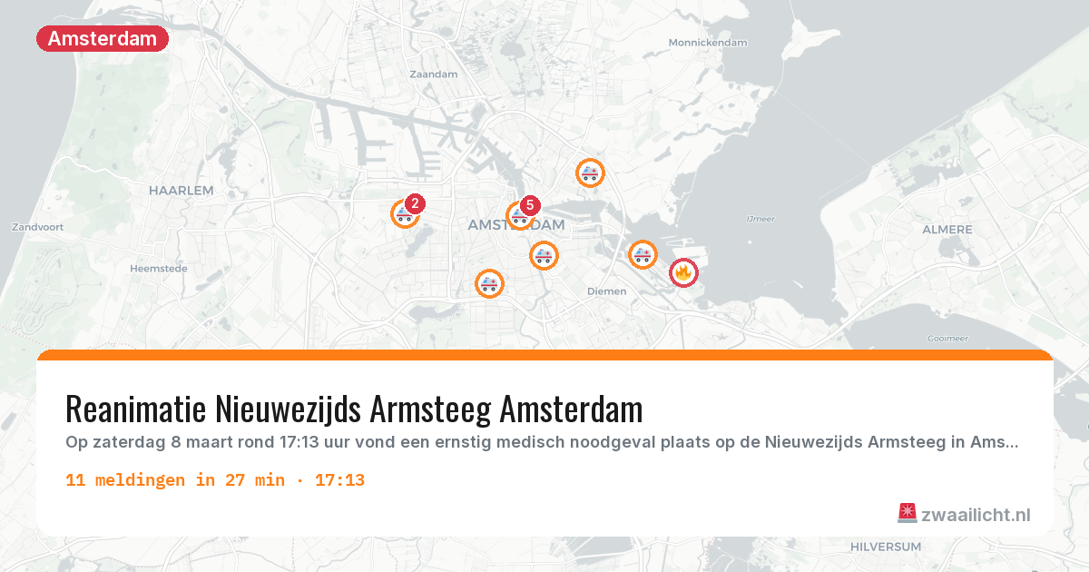 Kaart van de activiteitspiek bij Amsterdam