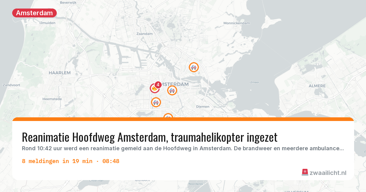 Kaart van de activiteitspiek bij Amsterdam