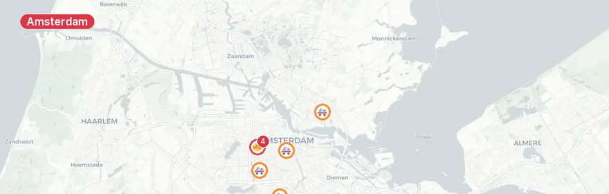 Kaart van Reanimatie Hoofdweg Amsterdam, traumahelikopter ingezet