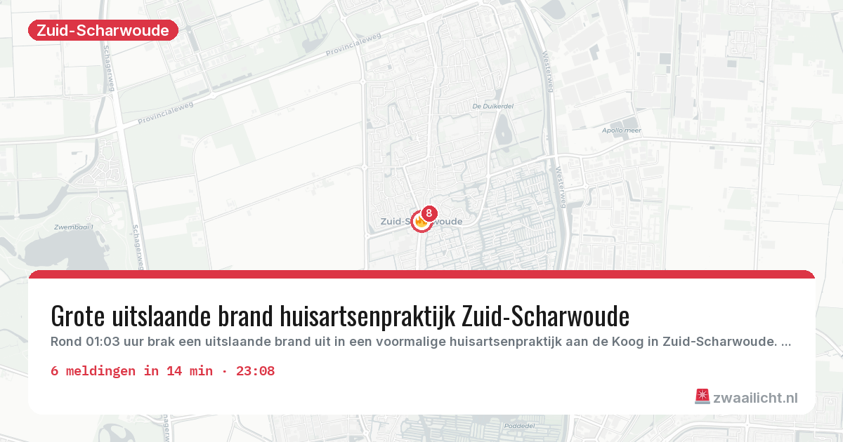 Kaart van de activiteitspiek bij Zuid-Scharwoude