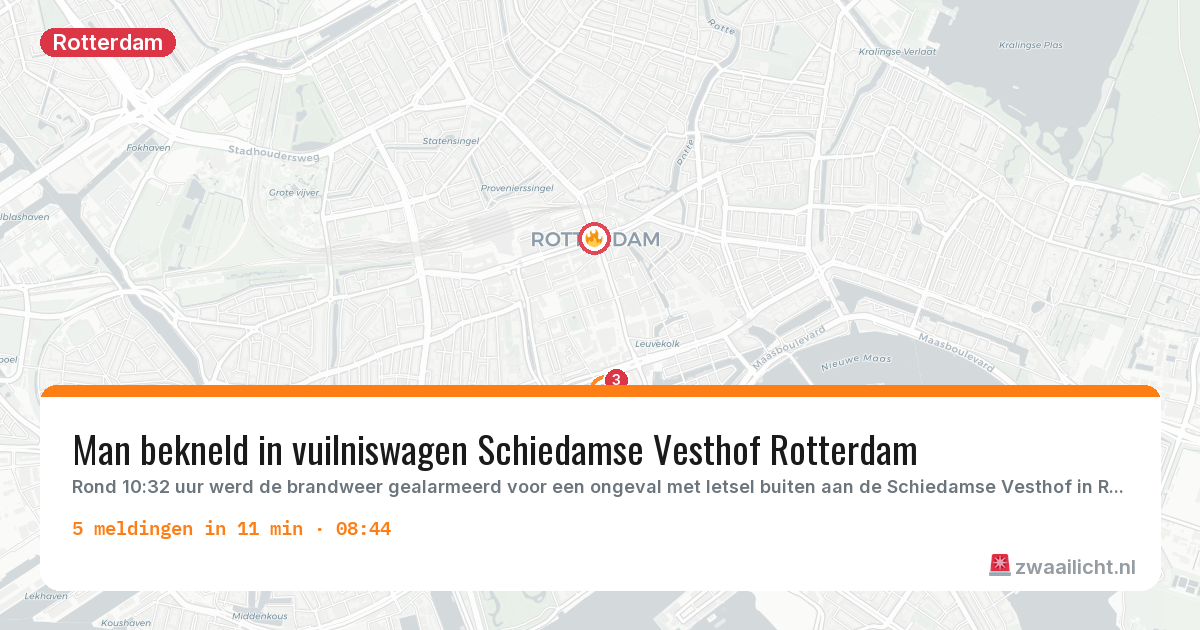 Kaart van de activiteitspiek bij Rotterdam