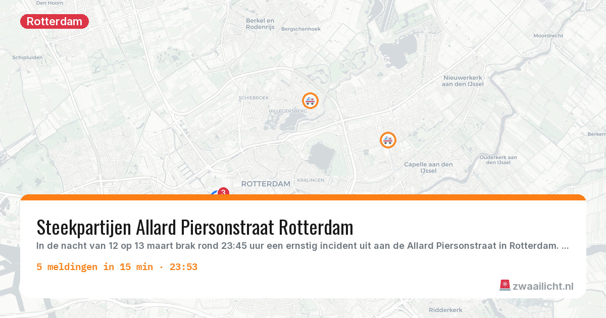 Kaart van de activiteitspiek bij Rotterdam