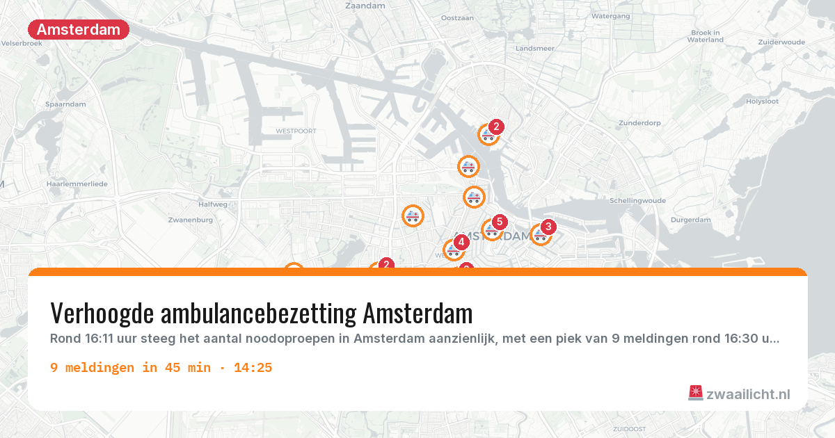 Kaart van de activiteitspiek bij Amsterdam