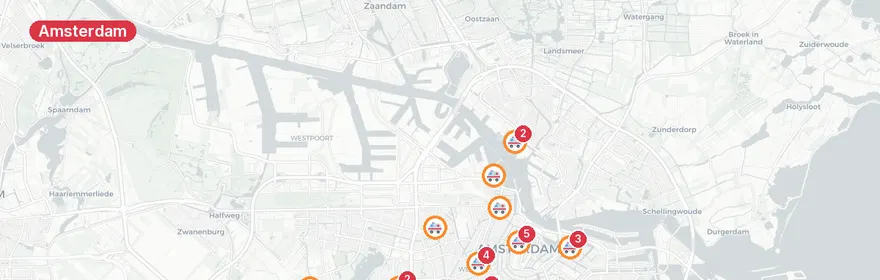 Kaart van Verhoogde ambulancebezetting Amsterdam