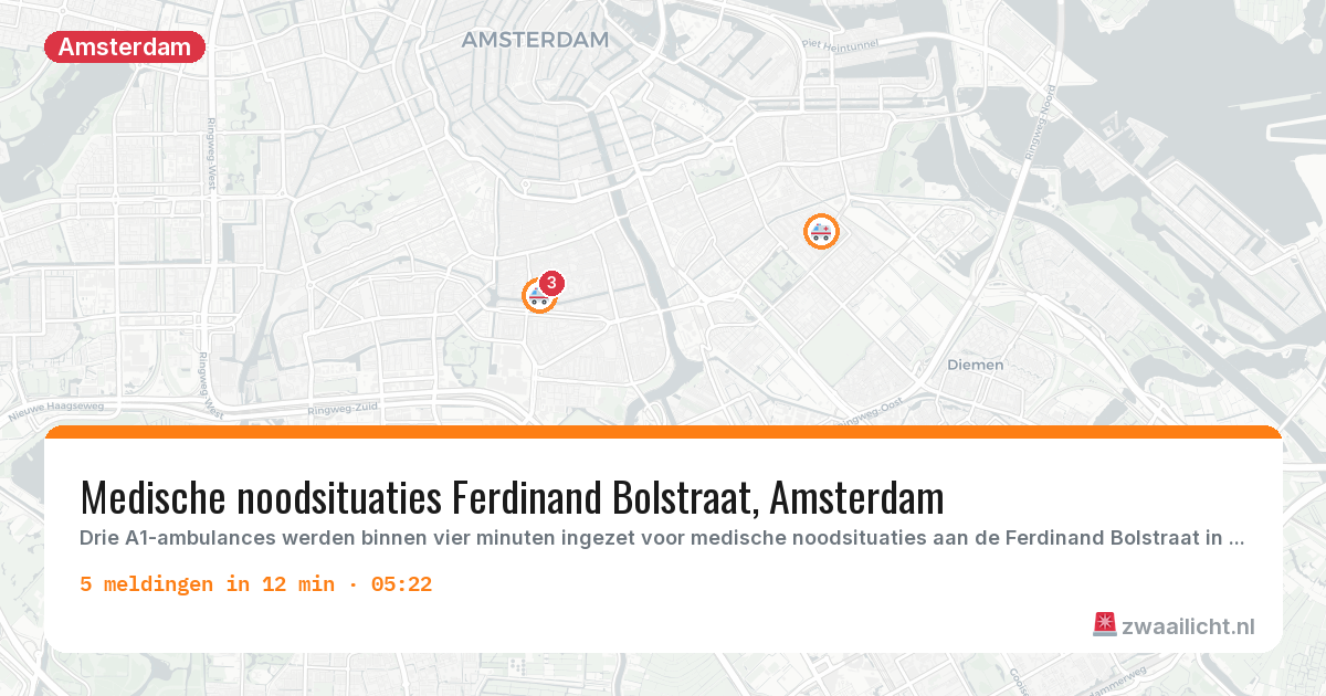 Kaart van de activiteitspiek bij Amsterdam