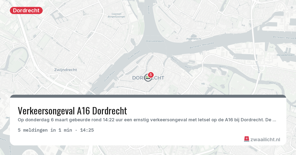 Kaart van de activiteitspiek bij Dordrecht