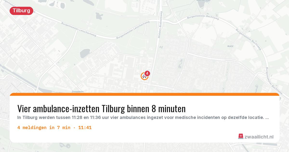 Kaart van de activiteitspiek bij Tilburg