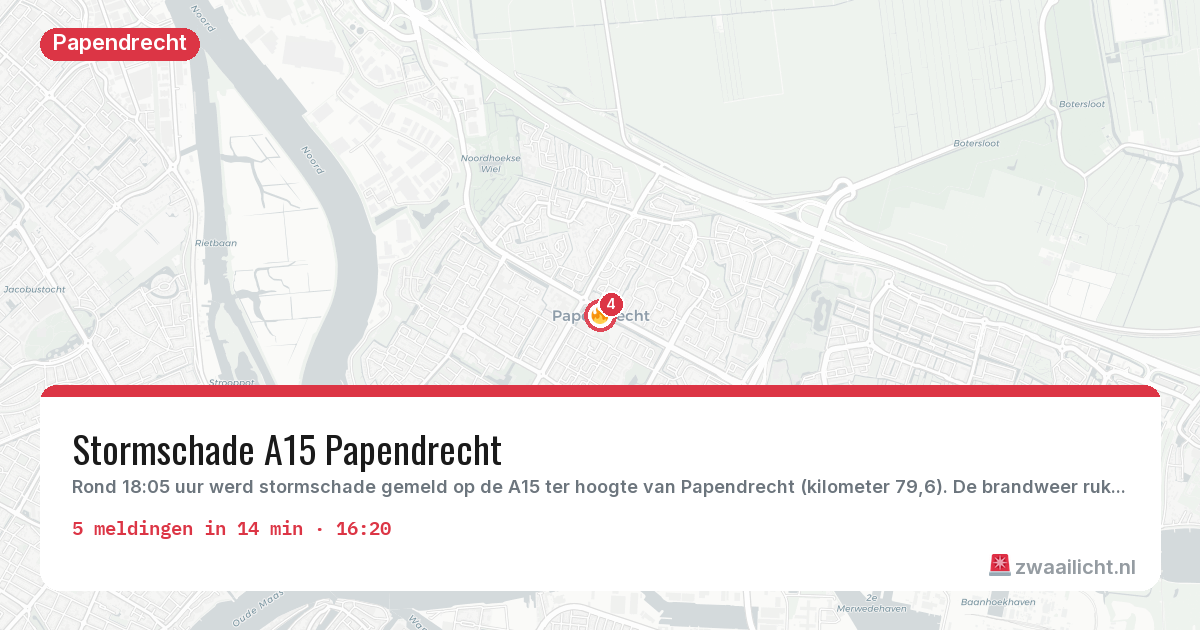 Kaart van de activiteitspiek bij Papendrecht