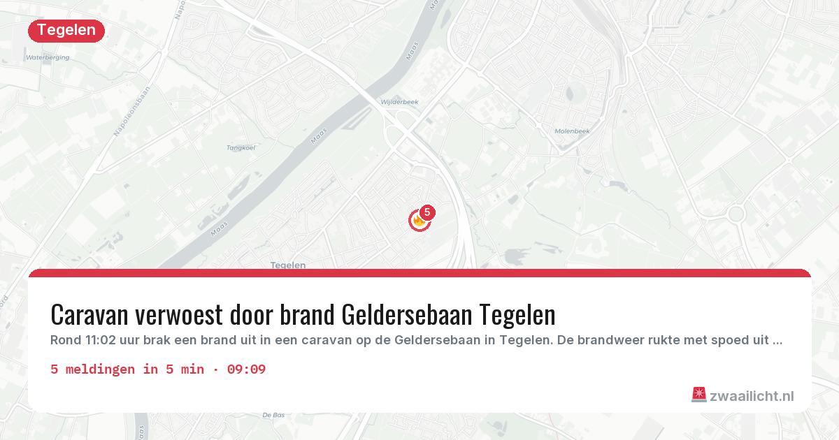 Kaart van de activiteitspiek bij Tegelen