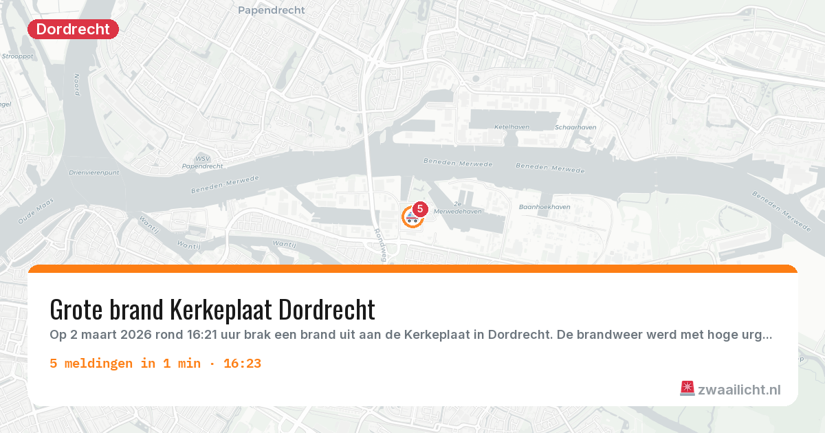 Kaart van de activiteitspiek bij Dordrecht