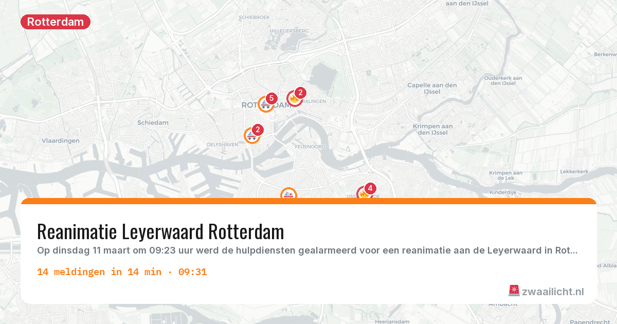 Kaart van de activiteitspiek bij Rotterdam