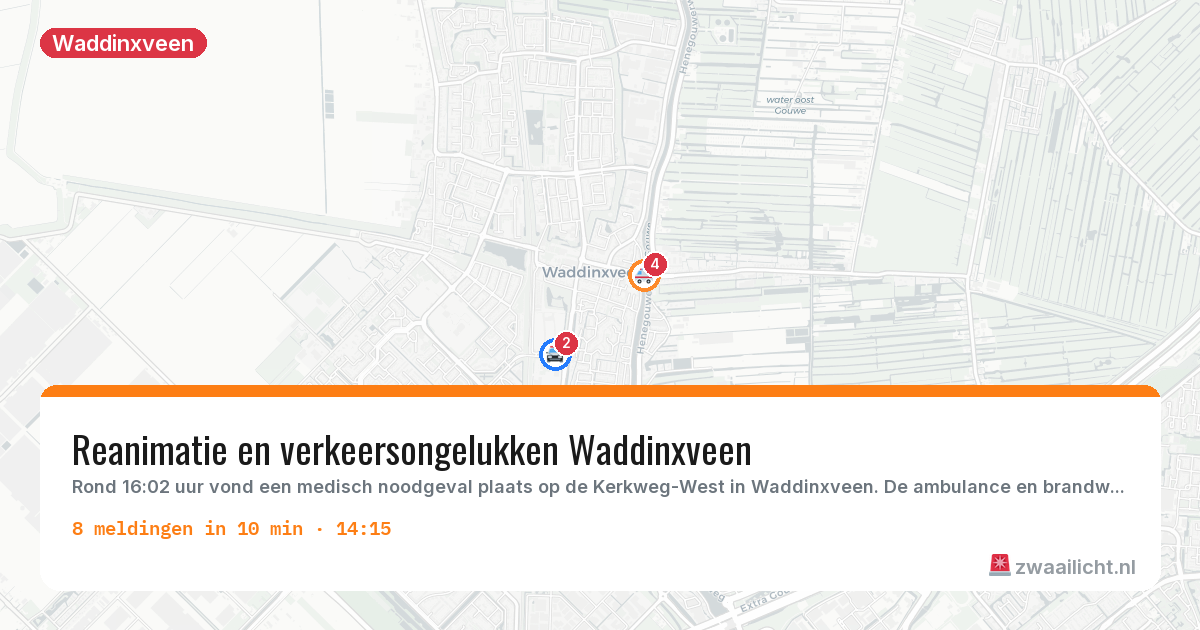 Kaart van de activiteitspiek bij Waddinxveen