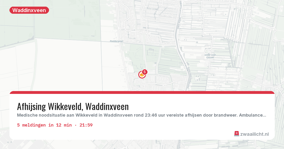 Kaart van de activiteitspiek bij Waddinxveen