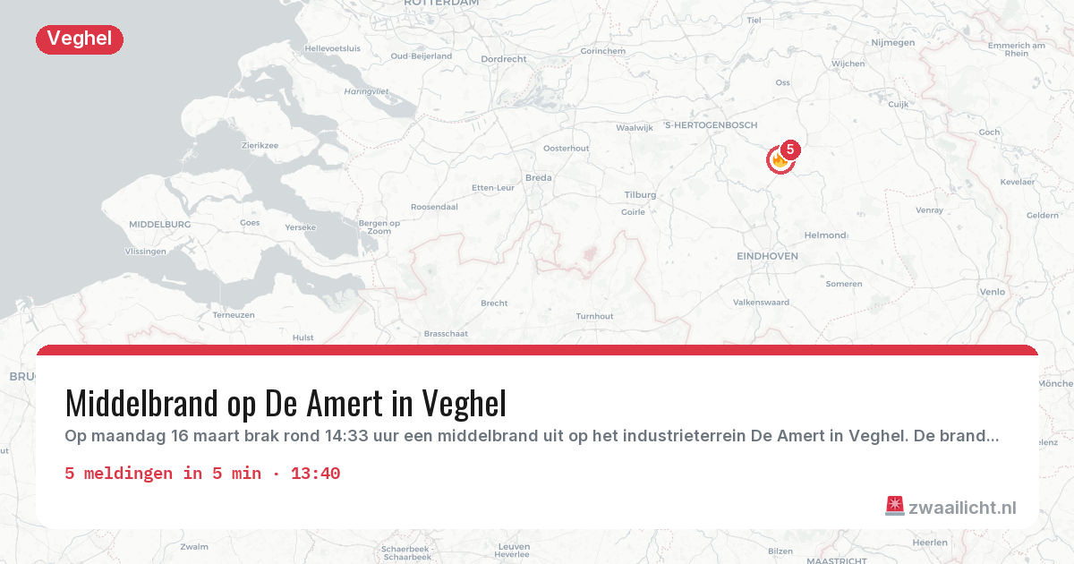 Kaart van de activiteitspiek bij Veghel