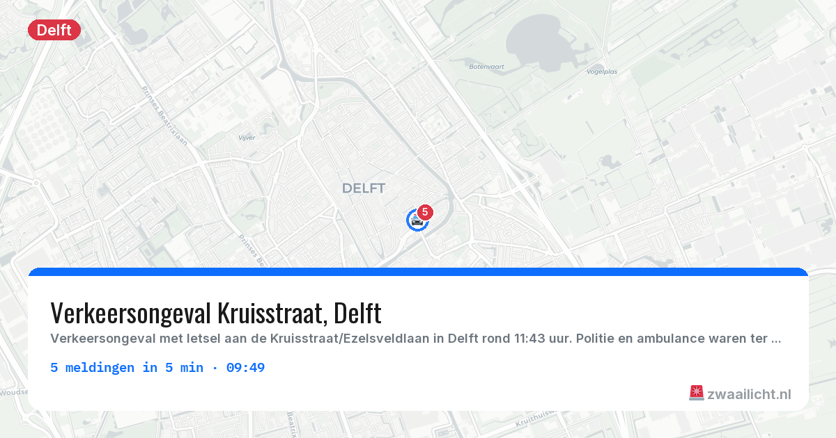 Kaart van de activiteitspiek bij Delft