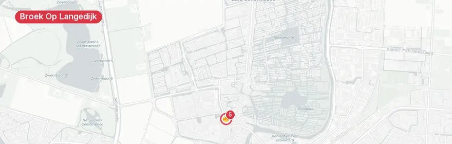Kaart van Grote brand op dak bedrijfspand Grotendorst Broek op Lang...