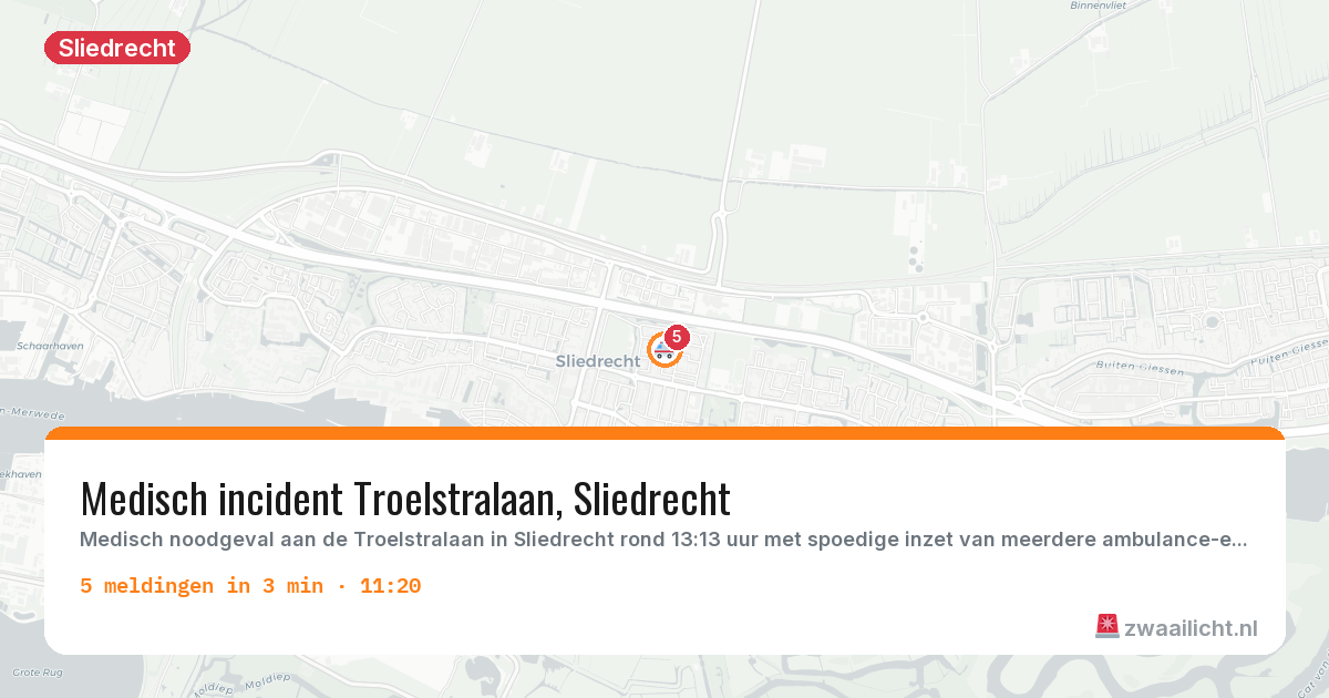 Kaart van de activiteitspiek bij Sliedrecht