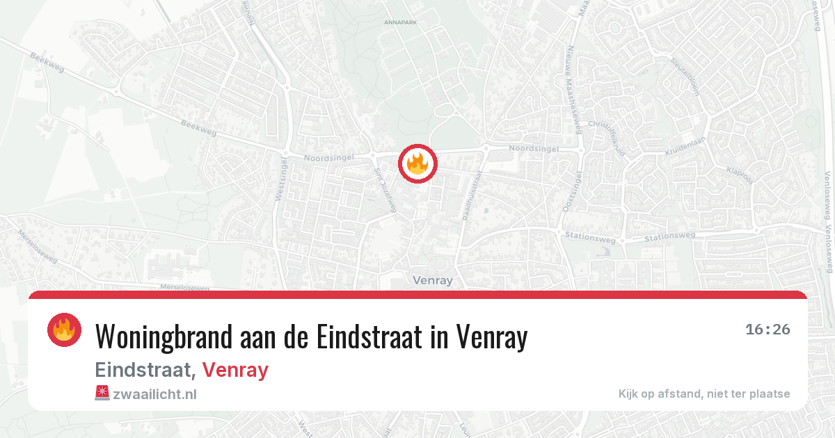 Woningbrand aan de Eindstraat in Venray — 27 mrt 2026