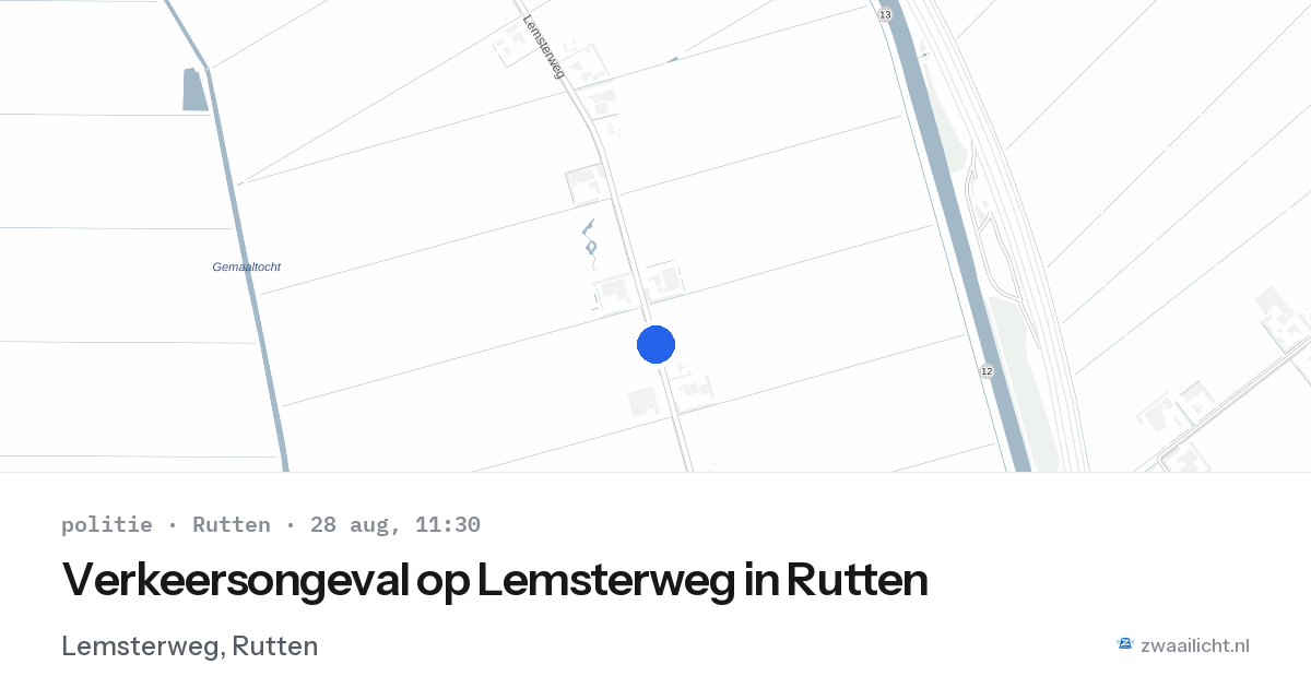 Verkeersongeval op Lemsterweg in Rutten — 28 aug 2026