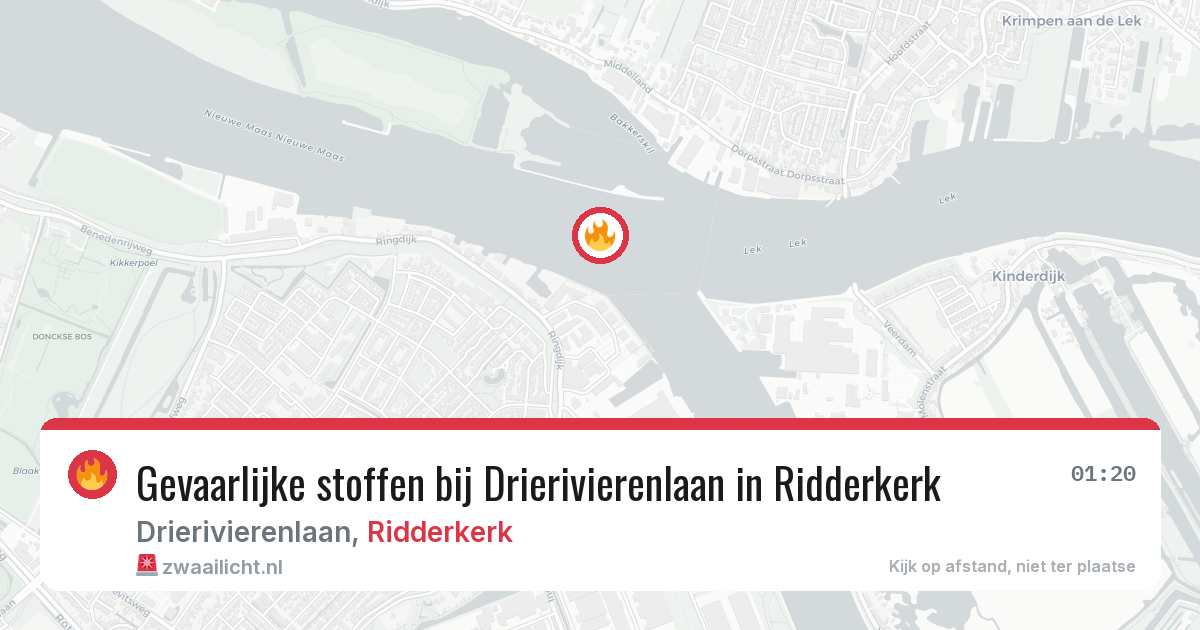 Gevaarlijke stoffen bij Drierivierenlaan in Ridderkerk — 13 aug 2026