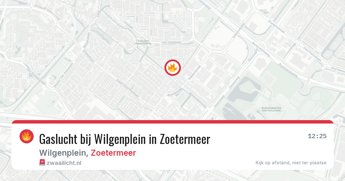 Gaslucht bij Wilgenplein in Zoetermeer — 12 aug 2026